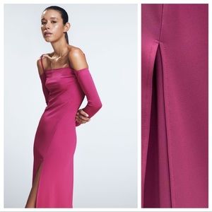 NWT. ZARA PINK FLOWY OPEN SHOULDER DRESS SIZE SMALL NEVER WORN